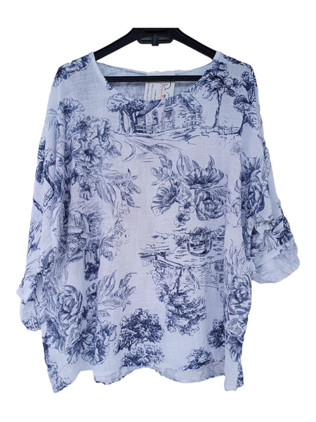 BLUSA DE ESTAMPADO FLORAL AZUL MARINO 2066