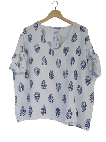 Blusa blanca estampada azul 11325