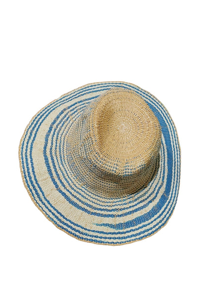 Sombrero Beige tejido con franjas azul